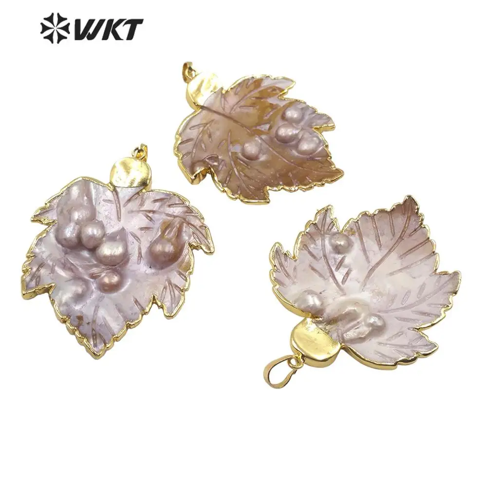 WT-JP192 New Maple Leaf Shell Carved Pendant Fashion Gold Electroplated Charms ACC For Lady Chic Gift Jewelry Finding