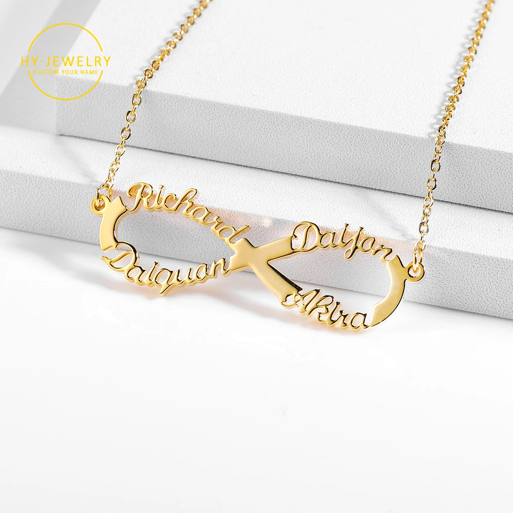 Customize Name Necklace Infinite loop Necklace Personalized Gold Stainless Steel Custom Name Jewelry1-4 Names Choker Women Gifts