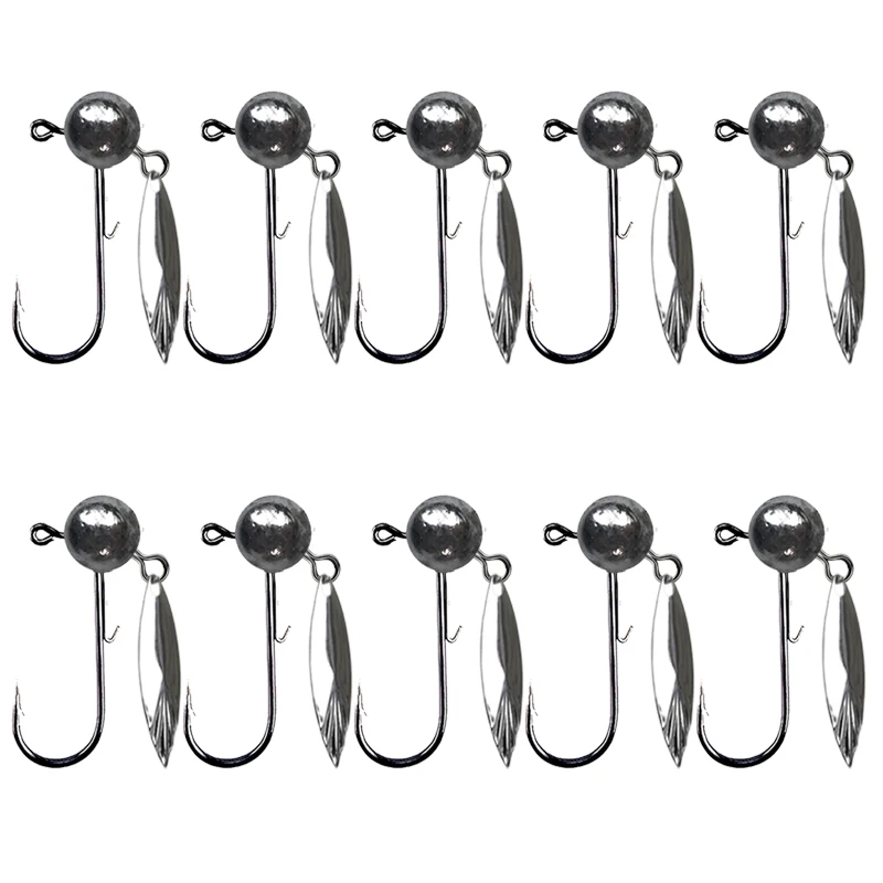 5pcs Jig Head Fishing hook 3.5g 5g 7g 10g Round Ball Jig Hook With Blade Weedless Fishhook For Soft Worm Fishing