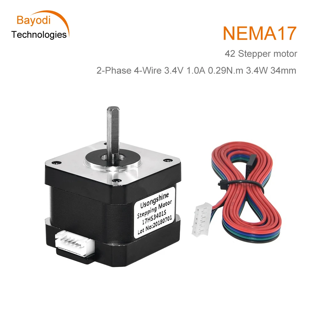 

NEMA17 42 Hybrid Stepper Motor 2-Phase 4-Wire 1.8° 3.4V 1.0A 0.29N.m 3.4W Length 34mm 17HS3401S 3D Printer Motor CNC Kit