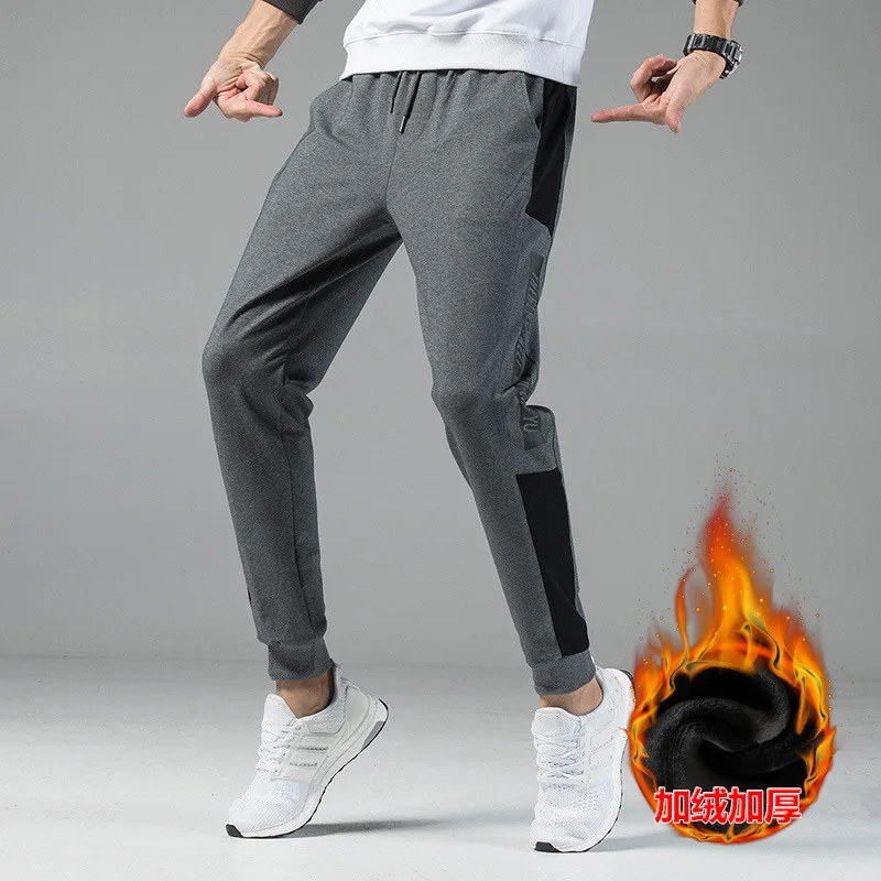 Calças esportivas dos homens da moda calças casuais outono inverno espartilho cor sólida calças de pelúcia algodão guarda calças calça moletom masculina