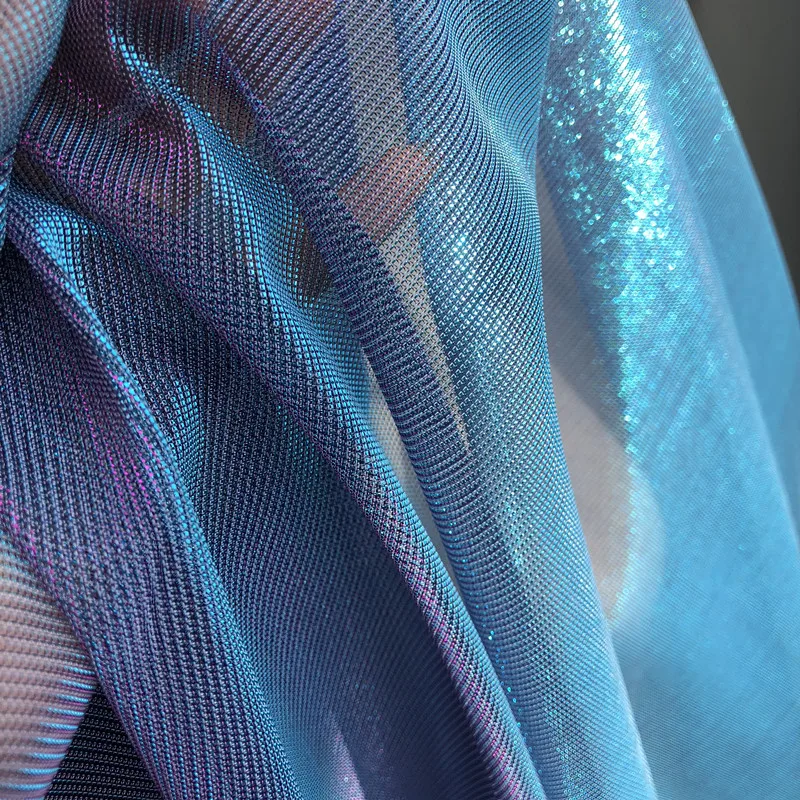 Laser Magic Gradient Blue Purple Mesh Yarn Designer Fabric Color Perspective Dress Creative Fabric