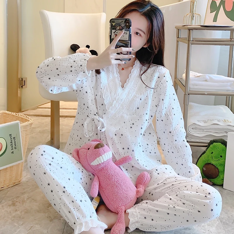 Gauze Cotton Maternity Nursing Sleepwear Sets Summer Breastfeeding Pajamas Clothes for Pregnant Women Pregnancy Home Hospital