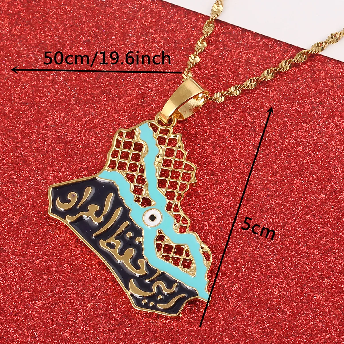 Iraq Map Pendant Necklaces for Women Men Muslim Iraqi Blue Eye Islam Jewelry