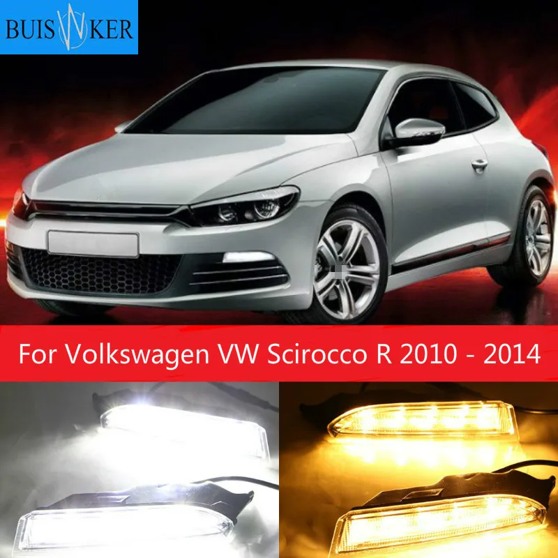 

2pcs For Volkswagen VW Scirocco R 2010 - 2014 LED DRL Daytime Running Light Daylight driving yellow turn Signal lamp