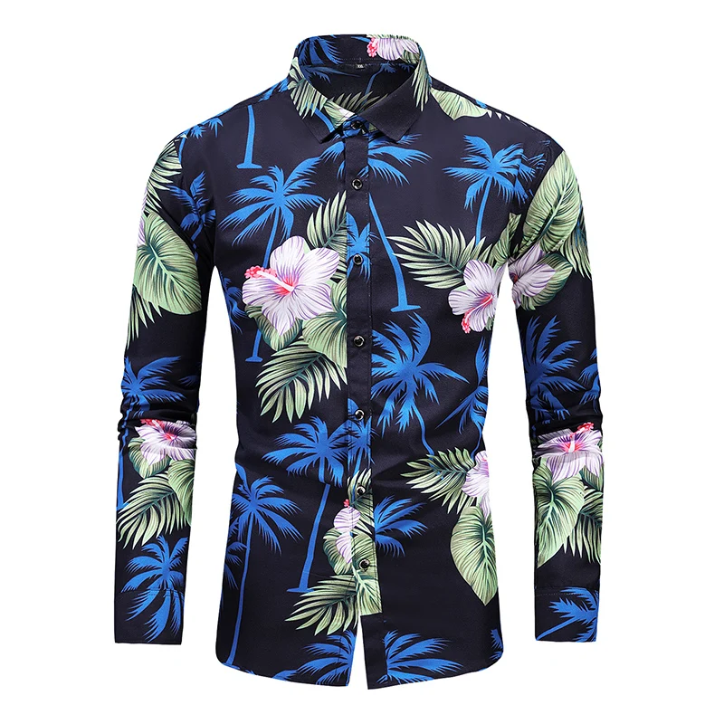 

LIFENWENNA Fashion Flower Design Long Sleeve Casual Shirts Men's Hawaiian Blouse 2021 Autumn Clothing Plus Asian Size 6XL 7XL