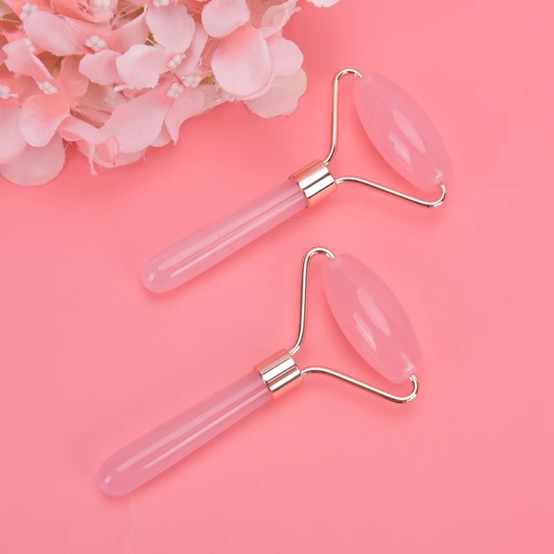 1PCS Jade Stein Rollen Massager Für Gesicht Rosa Rose Quarz Naturstein Abnehmen Chin Lift Up Facia Schönheit Roller hautpflege