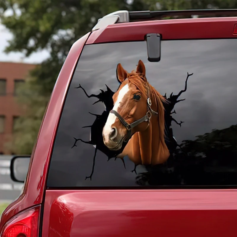 Animal Horse Sticker Car 3D Funny Simulation Waterproof Decal Modeling Accessories for t.u.k.Window Bathroom