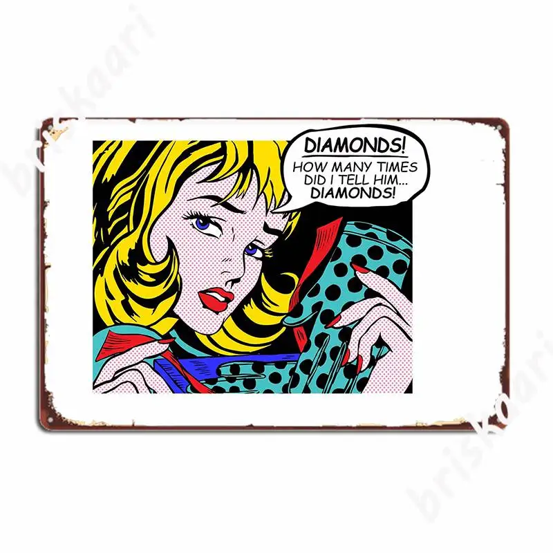 Roy Lichtenstein Comic Art Girl With Gloves Metal Sign Wall Pub Cave Pub Funny Wall Decor Tin Sign Poster