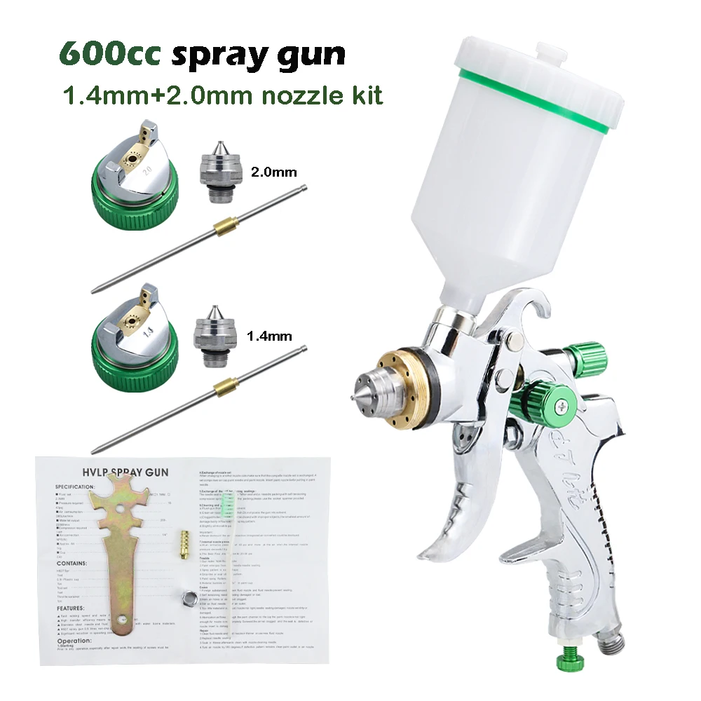 H-2008 1.4/1.7/2.0mm Nozzle Professional HVLP Spray Guns Sprayer Paint Airbrush Mini Spray Gun For Painting Cars Aerograph Tool