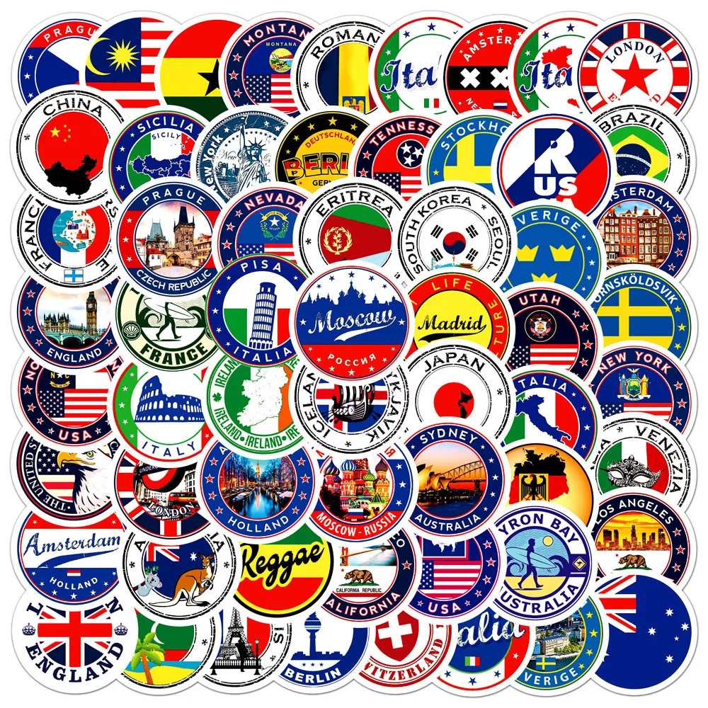 60Pcs National Flags Stickers Toys Sticker DIY Scrapbooking Suitcase Flag Logo Envelope Sealing Sticker