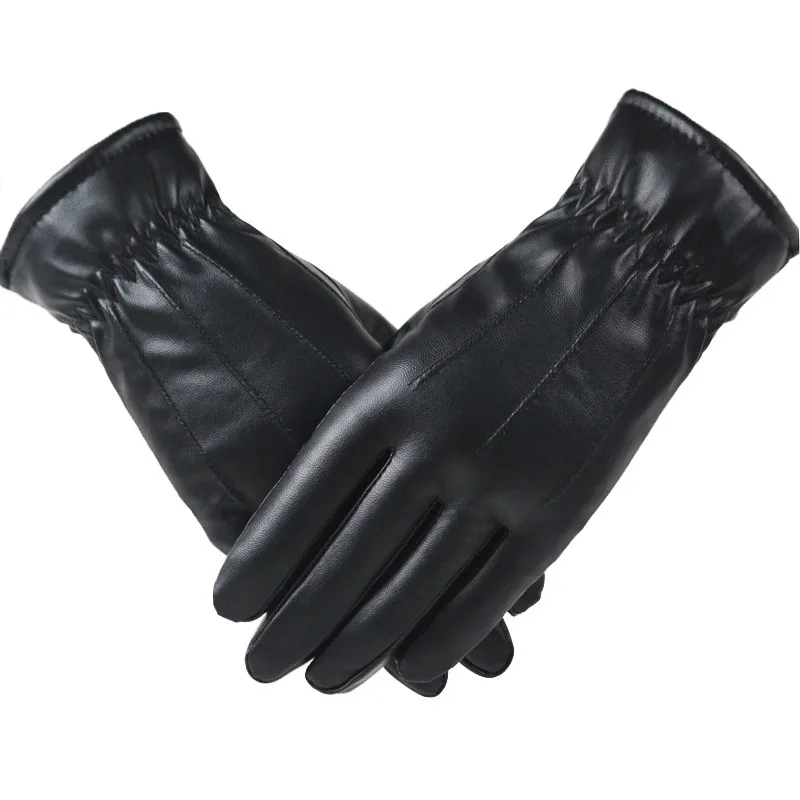 

Unisex PU Leather Black Gloves Winter Warm Waterproof Mittens Male Female Driving Touch Phone Screen Fashion Gloves