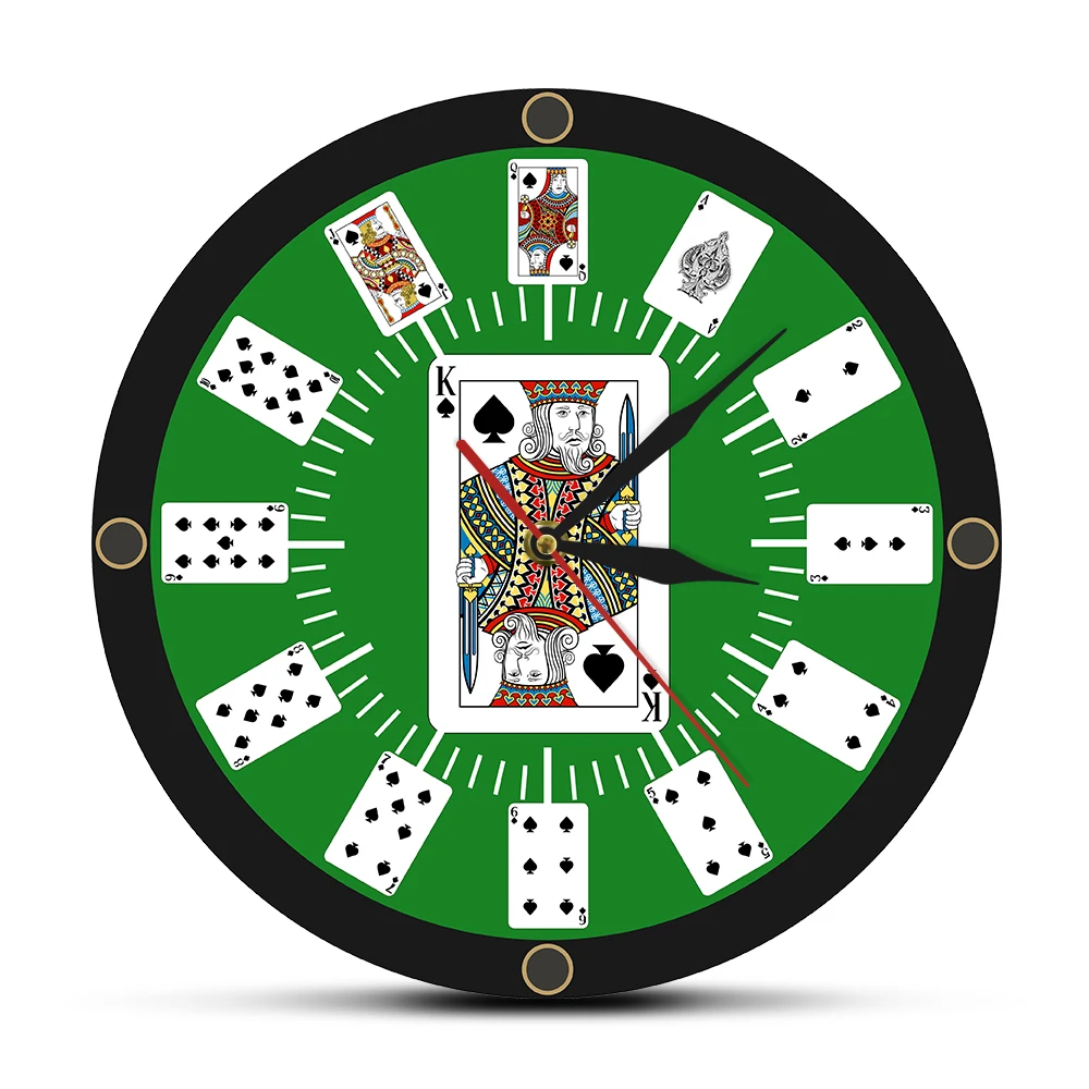 Spade Playing Cards Texas Hold \'em Inspired Modern Wall Clock Poker Bridge Wall Watch Casino Game Room Wall Decor Gambler Gift