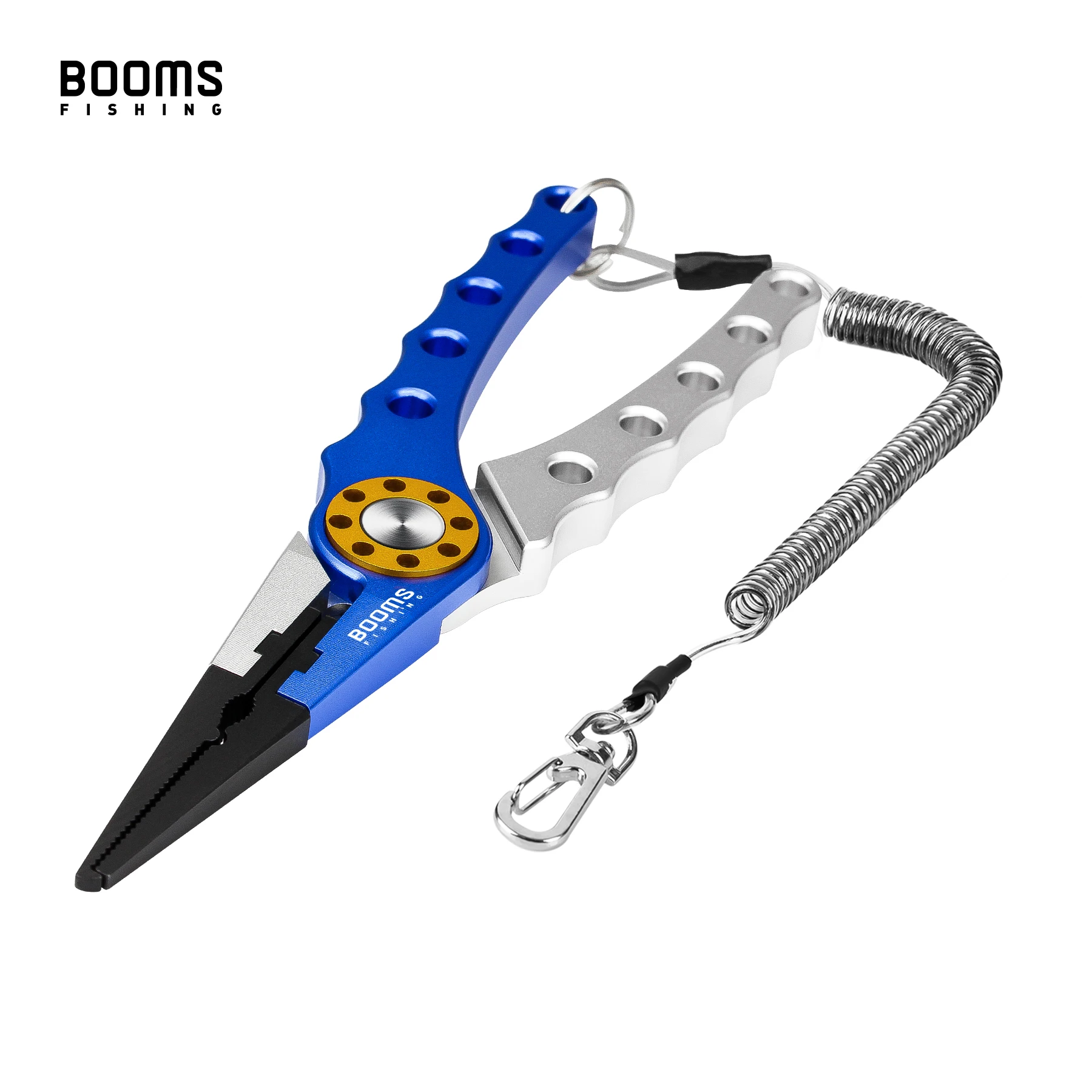 Booms Fishing X01 Aluminum Alloy Fishing Pliers with Coil Lanyard and Sheath Nylon Line Cutters Crimper Hook Remover Tools