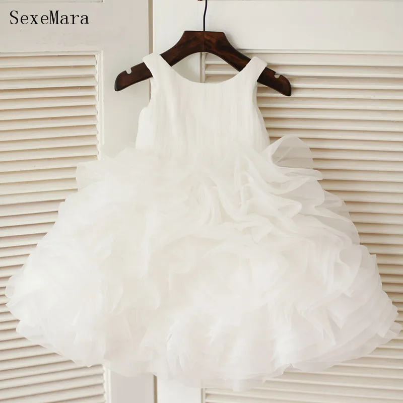 

Puffy Tulle Baby Girl Dresses O Neck Toddler 1st Birthday Gown Christening Dress 2024 Tiered White Flower Girl Dress