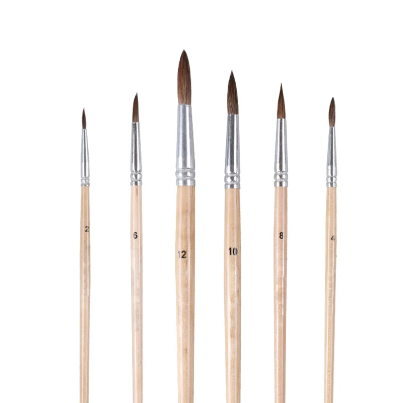 Jowoart 6pcs/Set Hook line pen Round head Watercolor gouache painting brush horse hair wood short rod Drawing Art Supplies