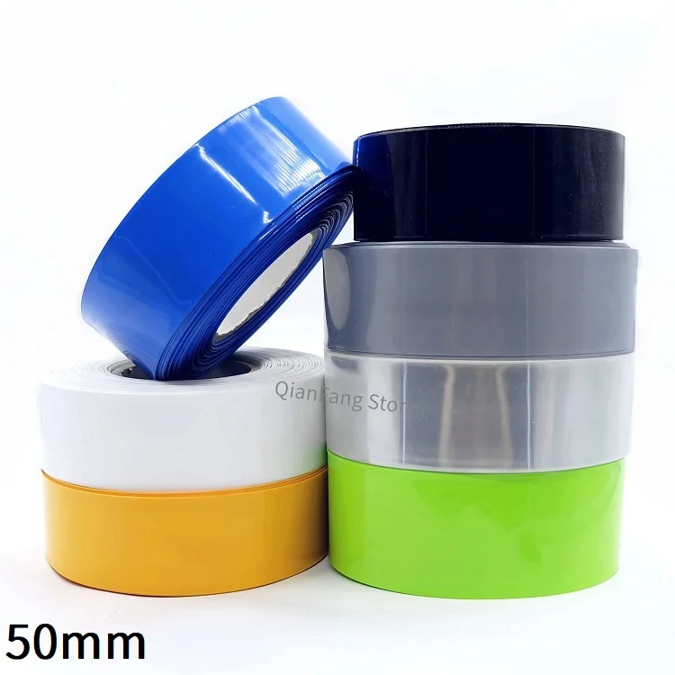 PVC Heat Shrink Tube 50mm Width Blue Multicolor Shrinkable Cable Sleeve Sheath Pack Cover for 18650 Lithium Battery Film Wrap