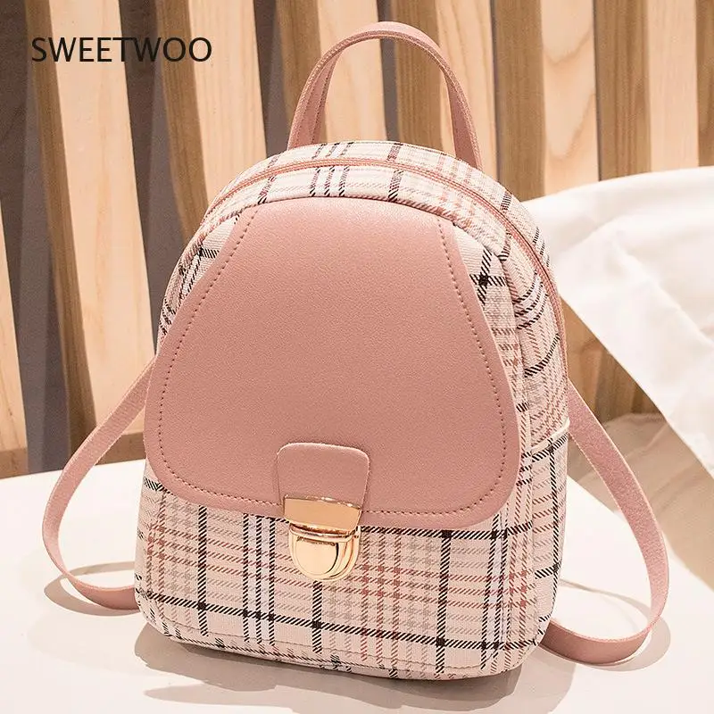 Mini Backpack Crossbody Bag For Teenage Girl Plaid Women Shoulder Phone Purse Korean Style New Trendy Female 2021