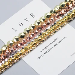 WLYeeS Faceted Round Hematite beads 3 4 6 8mm Rose gold Color Natural Stone Spacer loose bead for Jewelry Bracelet making Diy