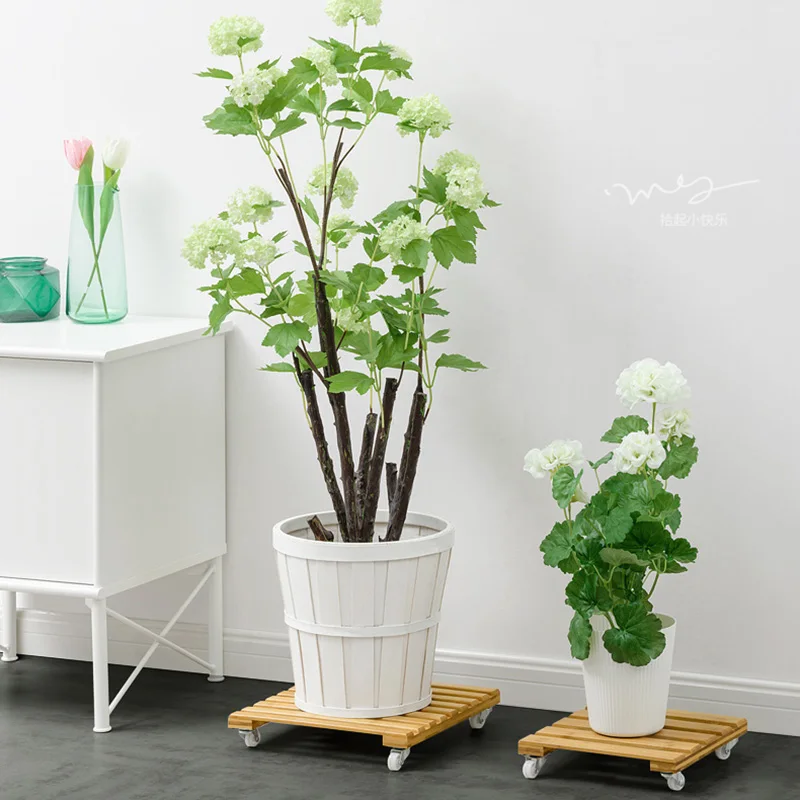 

Étagères à plantes поднос Shelf Flowerpot Base Mobile Pulley Wooden Indoor Mobiles Living Room Fleshy Balcony Trays Decorative