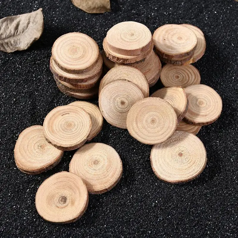 100Pcs Pine Wood Slices Double-sided Natural Round Wood Chips DIY Handmade Home Decoration Photograghy Props(Below 3cm Diameter)