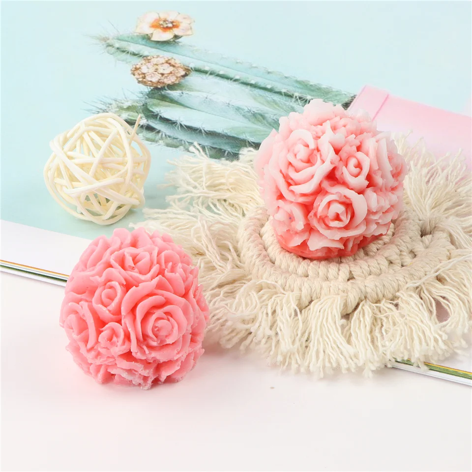 

Flower Ball Silicon Candle Mold Rose Wedding Ornaments Aroma Plaster 3D Stereo DIY Handmade Soft Tool Dried Making Cake Mould