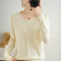 Mùa Thu Phong Cách Mới 100% Nguyên Chất Cotton Áo Len Nữ Dệt Kim Của Đáy Áo Sơ Mi Dài Tay Mềm Mại Và Rời KoreanRound Cổ áo Thun Chui Đầu