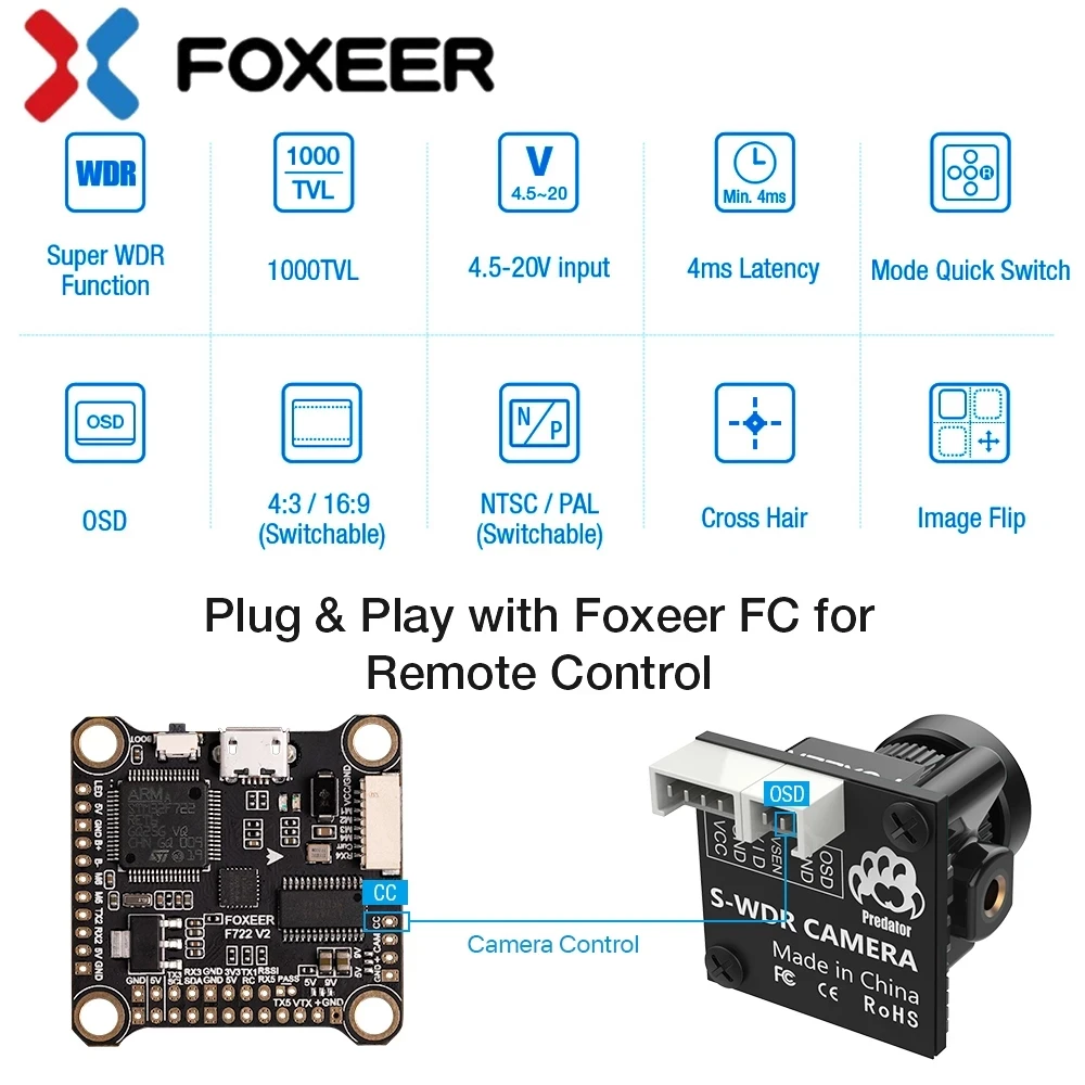 Foxeer Predator V5 Micro M8 Camera 16:9/4:3 PAL/NTSC Switchable 1.7mm Lens 4ms Latency Super WDR FPV Camera For FPV RC Drone