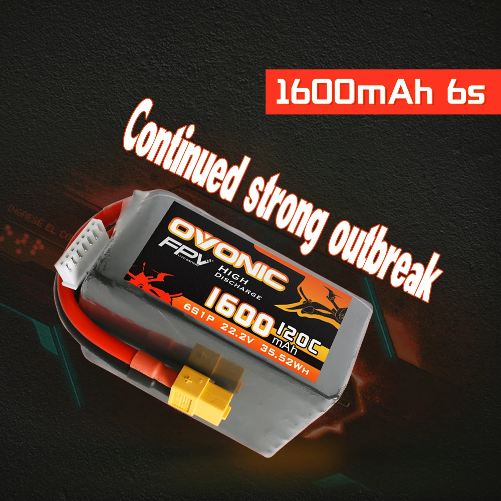 OVONIC 1600mAh 6S 120C Max 240C 22.2V Lipo Battery XT60 Plug FPV Racing Drone Quadcopter Drone Racer 2PCS