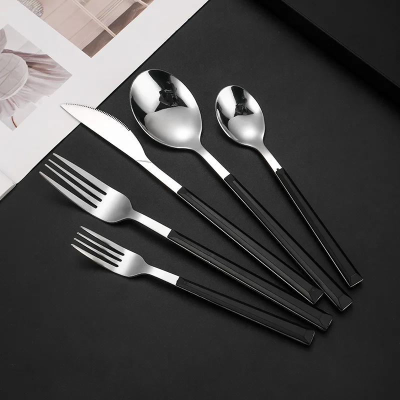 5Pcs Stainless Steel Tableware Cutlery Set Knife Dessert Fork Spoon Teaspoon with Marble Handle Dinnerware Kitchen Accessories