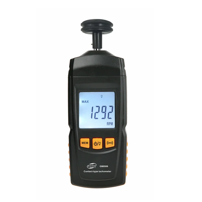 Digital Contact Tachometer Rotate Speed Linear Velocity Motor Frequency Meter 0.5~19999RPM LCD Speedometer Rubber Tip Data Hold