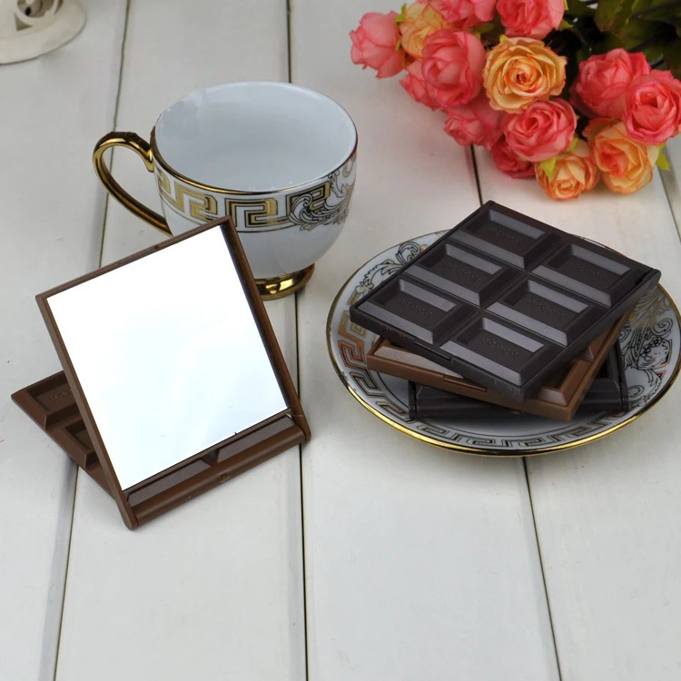 New Foldable Cute Mini Makeup Mirror Chocolate Cookie Shaped Square Pocket Mirror Glass+Plastic Women Girl Lovely