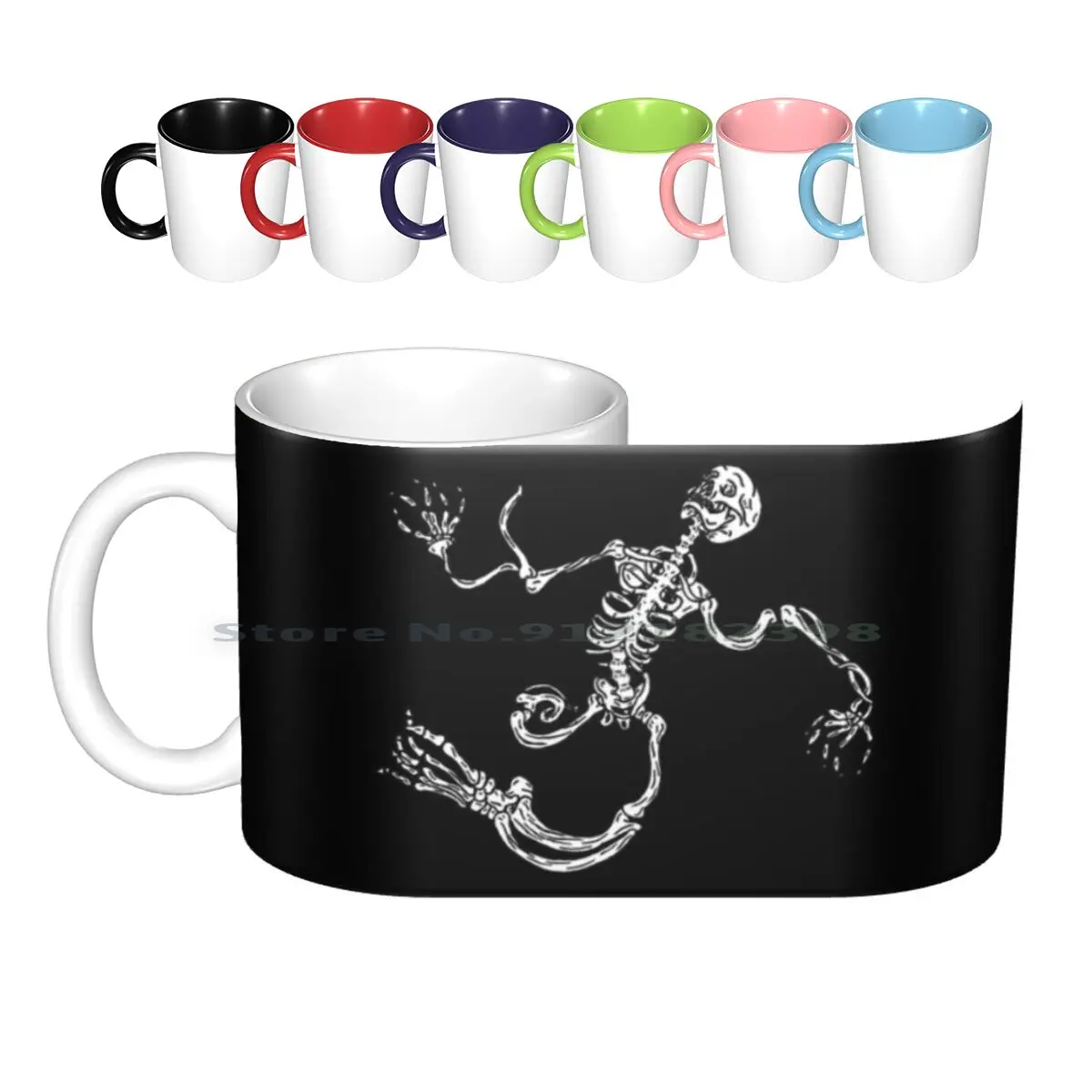 Art Print Ceramic Mugs Coffee Cups Milk Tea Mug Skeleton Jake Wallace Bone Plainname Plain Name Surreal Dizzy Bones Creative