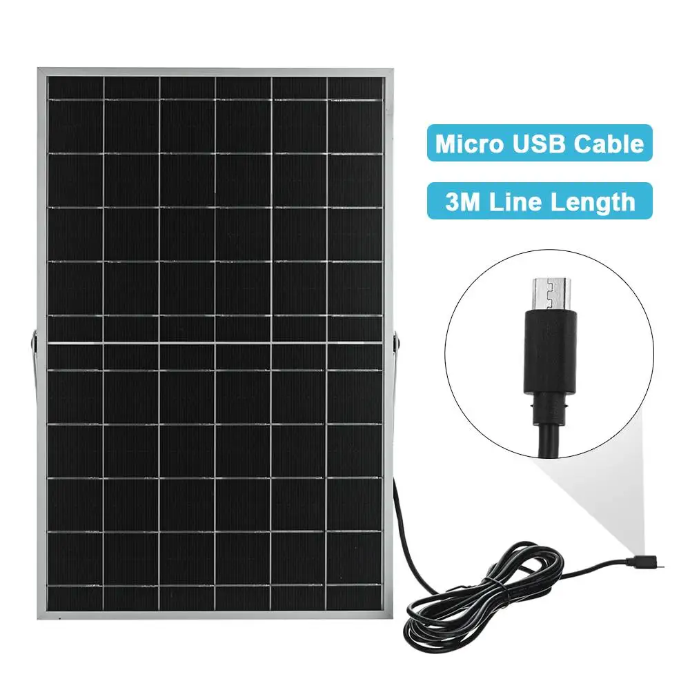 50W Solar Panel 6V Micro USB for Security Camera Monocrystal Silicon Outdoor Solar Power Panel Charger With 3m Charging Cable