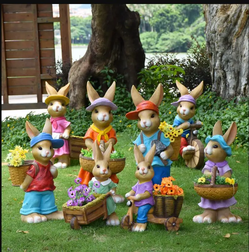 

Garden Simulation Animal Sculpture Decoration Resin Rabbit Flowerpot Ornaments Outdoor Kindergarten Villa Statue Figurines Craft