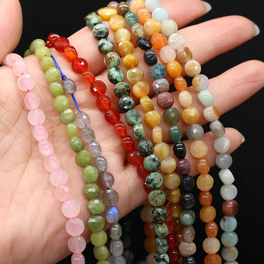 Natural Stone Beads Rose Quartz/Chrysolite/Emerald/Agate/Unakite Faceted Bead For Jewelry Making DIY Necklace Bracelet Accessory