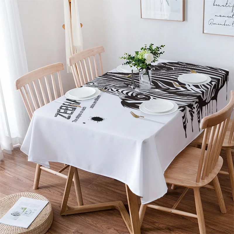 Ink Style Zebra Table Cloth Waterproof Dining Tablecloth for Table Kitchen Decorative Coffee Cuisine Party Table Cover