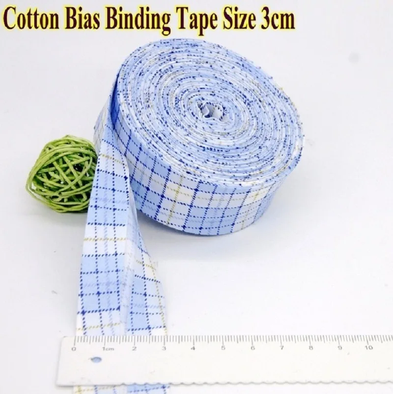 3CM Extra Width Cotton Bias Binding Tape Solid Color Plaid Printing Pattern Single Fold  Sewing Diy Clothes Fabric Accessories