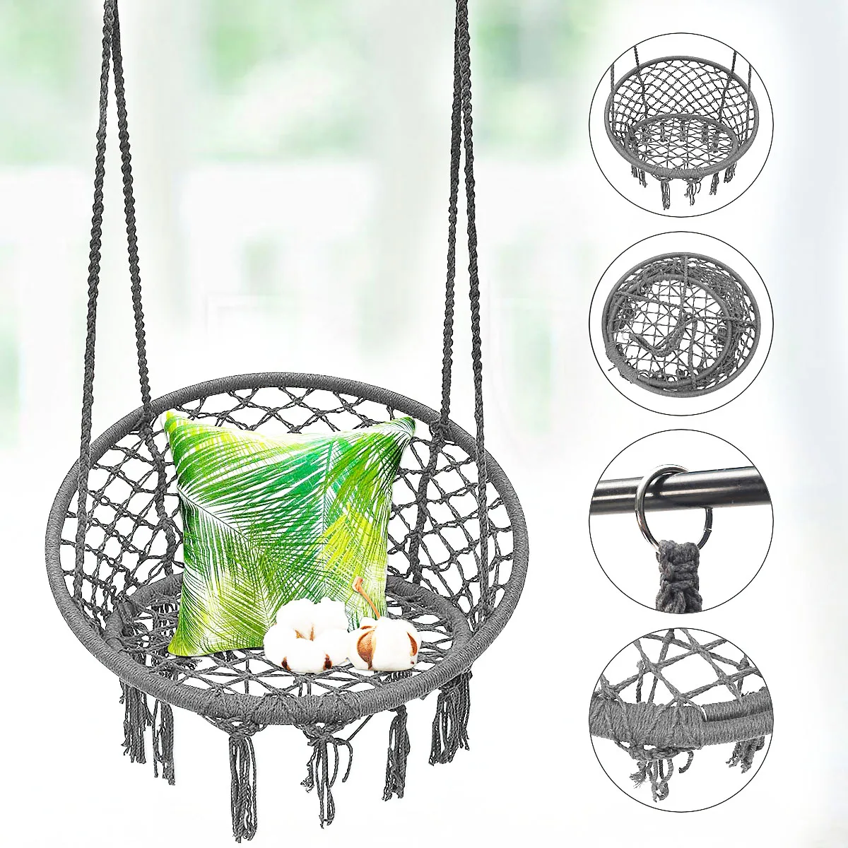 Camping Cotton Rope Hammock Chair Handmade Knitted Indoor Outdoor Kids Swing Bed Adult Swinging Hanging Chair with metal parts