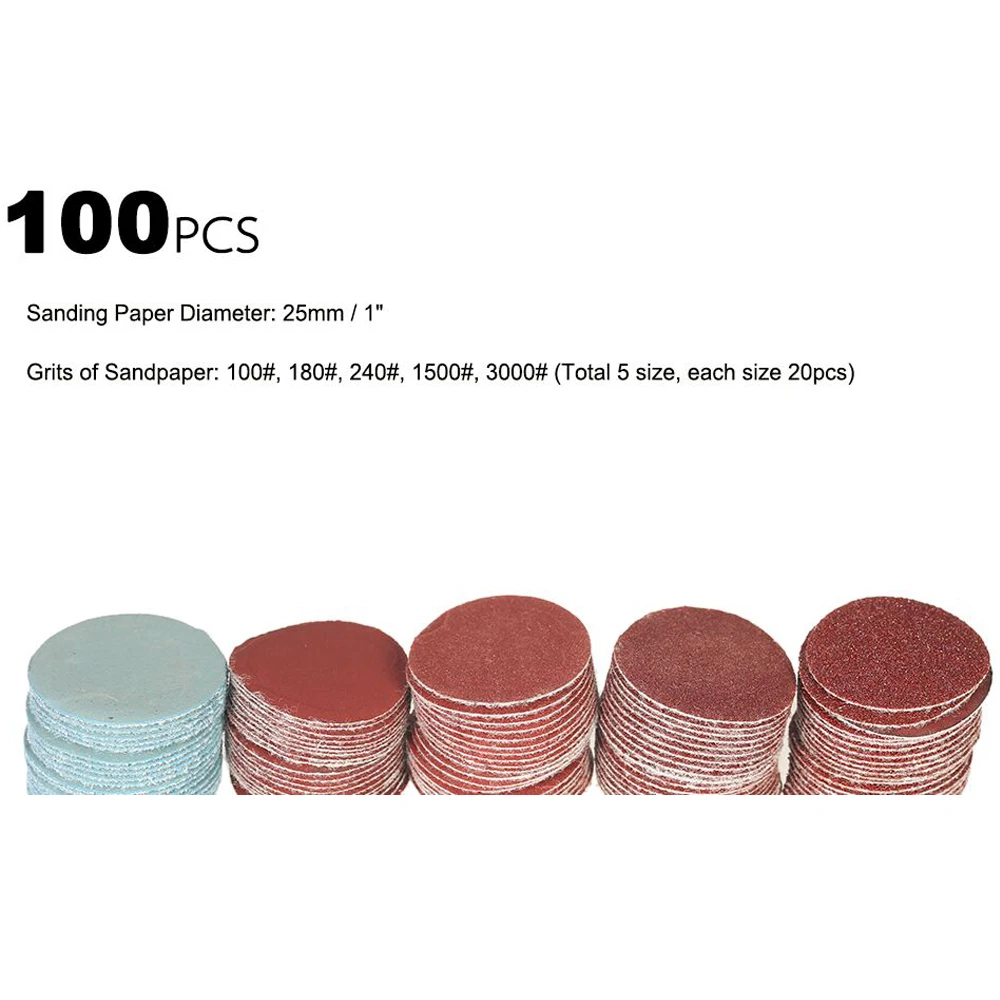 사포 2 개 50mm 60 개 세트 1 인치 25mm 100 개, 플로킹 및 브로치 디스크 사포