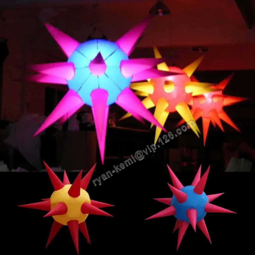 Led Lighting Inflatable Thorn Spiky Ball For Party Stage Restaurant Hall Ceiling Decoration Lantern Festival Balloon 1.6m 2m Dia