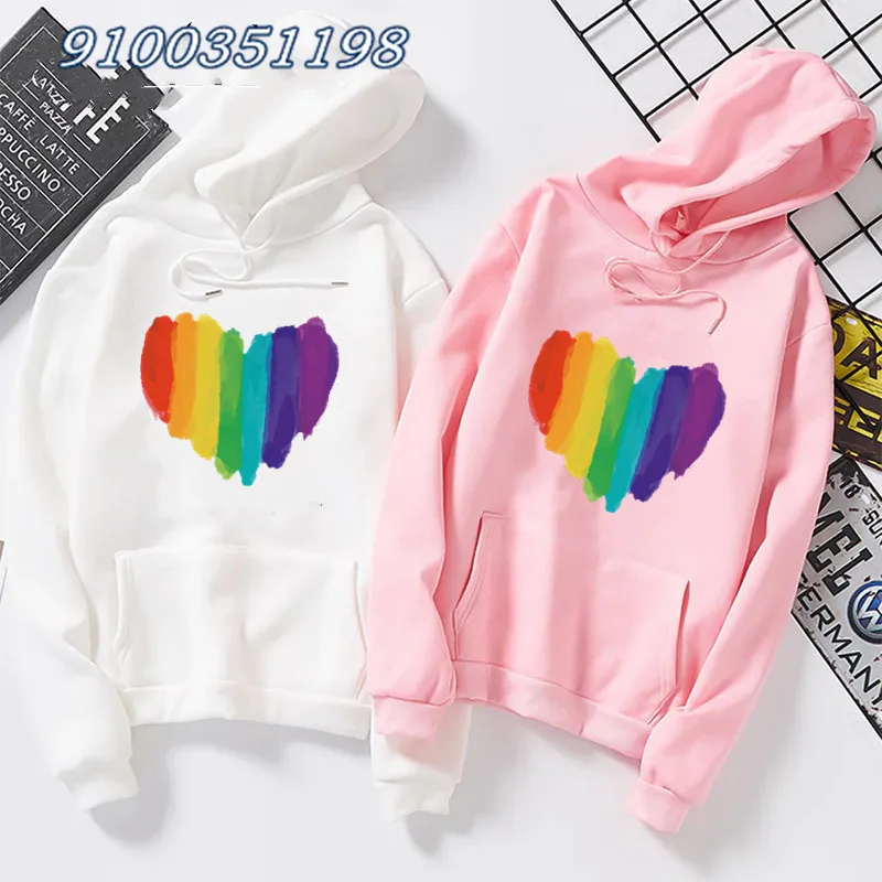 Harajuku Rainbow Heart Pride Lgbt Gay Lesbian Hoodies Streetwear Men/women Sweatshirt Autumn Winter Unisex Pullover Hoody