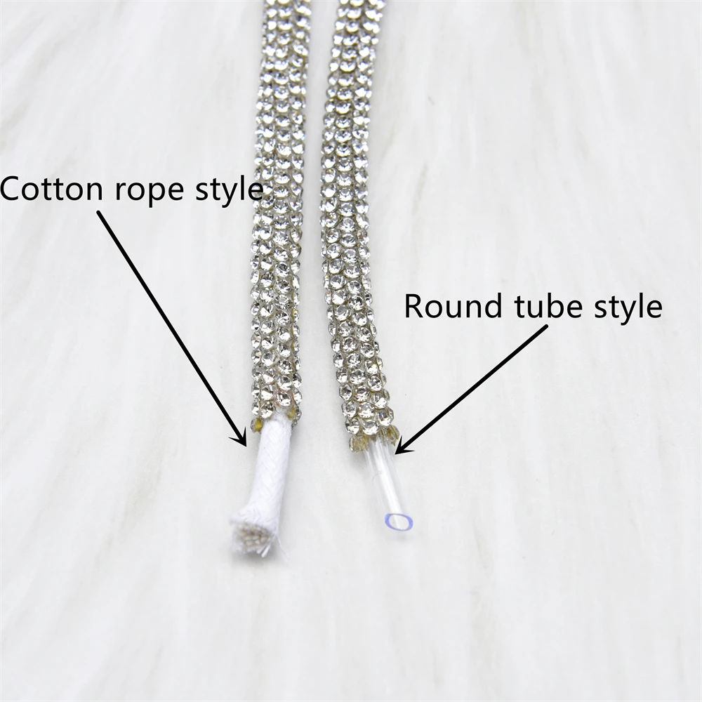 Rhinestones Cord Cotton Rope 6Mm Round Tube Dense White Crystal Trim Ribbon For Crafts Diy Hair Band Clothing Bows Embellishment