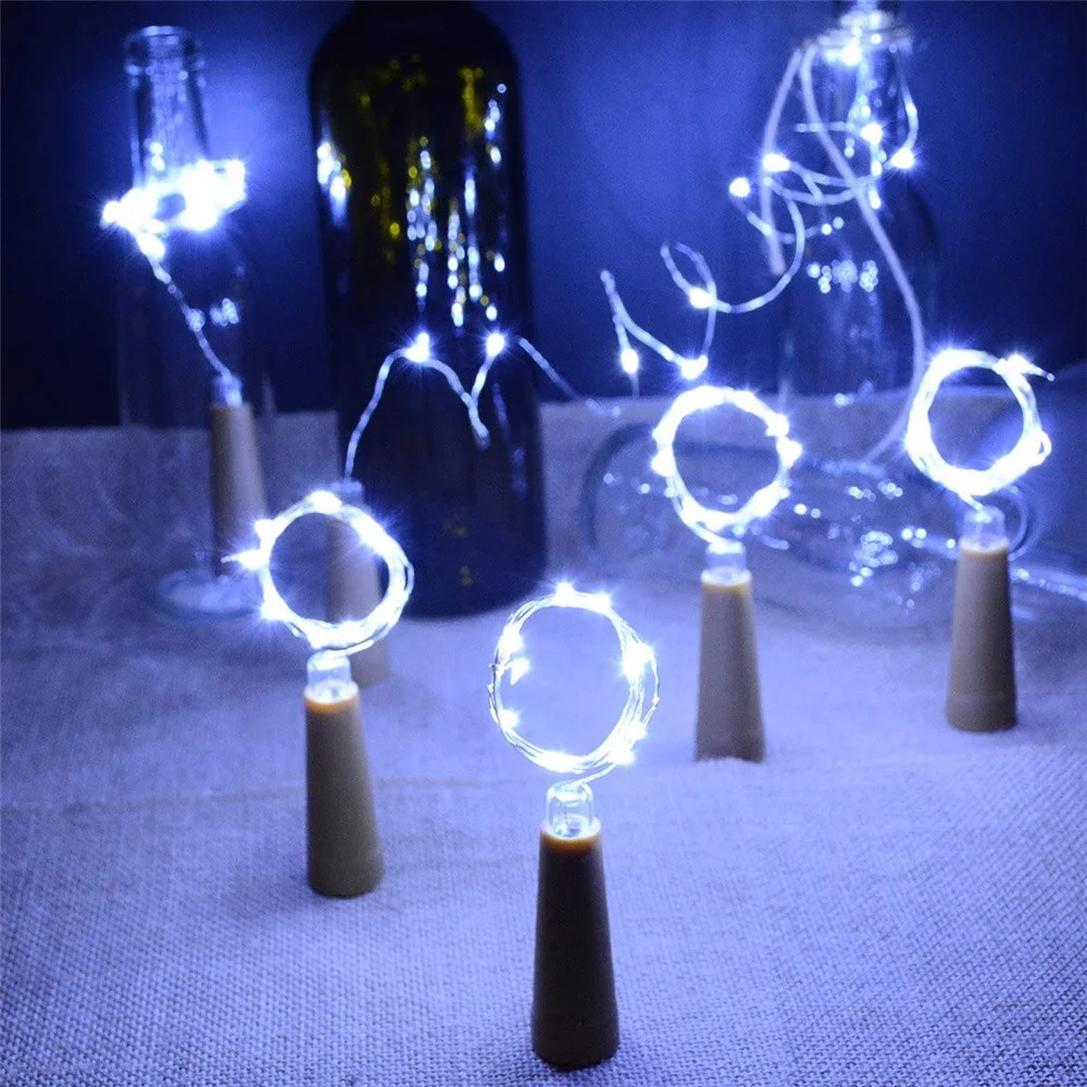 10 pçs/lote garrafa de vinho luz led cortiça luzes da corda a pilhas fio prata luzes fadas para festa natal decoração mesa casamento