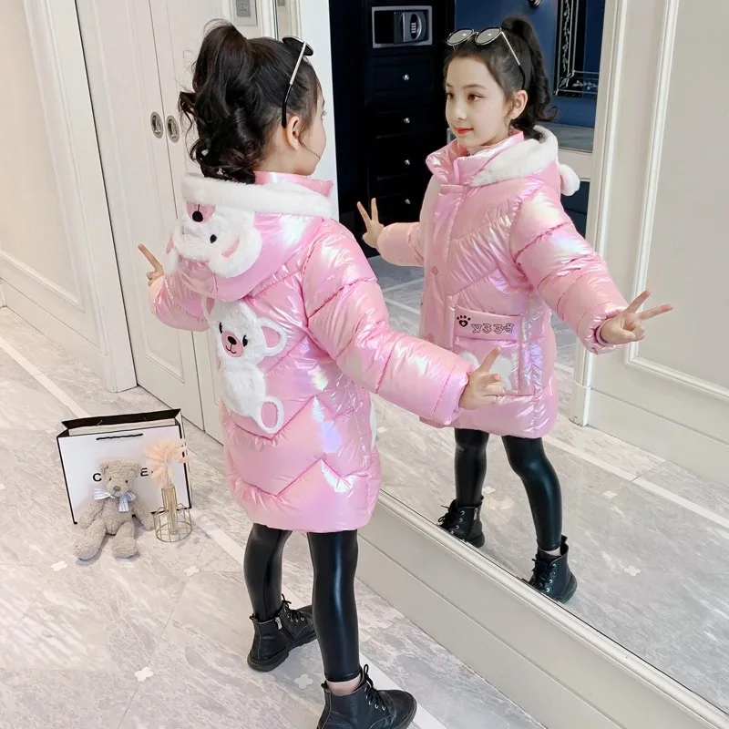 3 4 5 6 7 8 9 10 Years Winter Girls Down Jacket Keep Warm Cartoon Fashion Long Hooded Little Princess Coat Children\'s Clothing