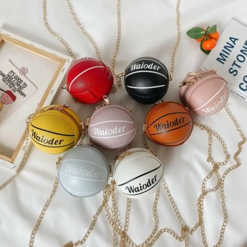 1Pcs Ball Purses For kids Shoulder Bags Crossbody Chain Hand Bags Personality Female Leather Pink Basketball Bag