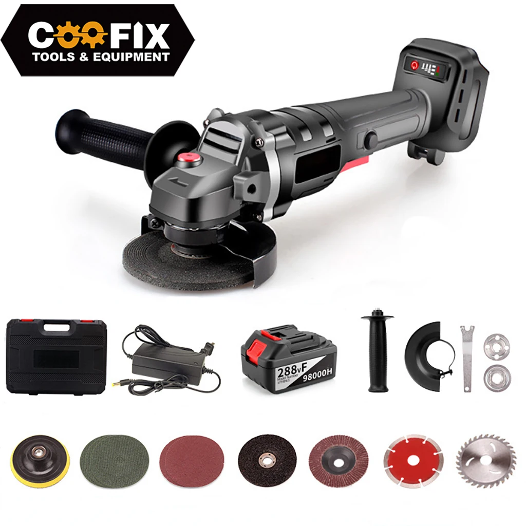 COOFIX 100mm Cordless Angle Grinder Lithium-Ion Grinding Machine Cutting Electric Angle Grinder Grinding Brushless Power Tool