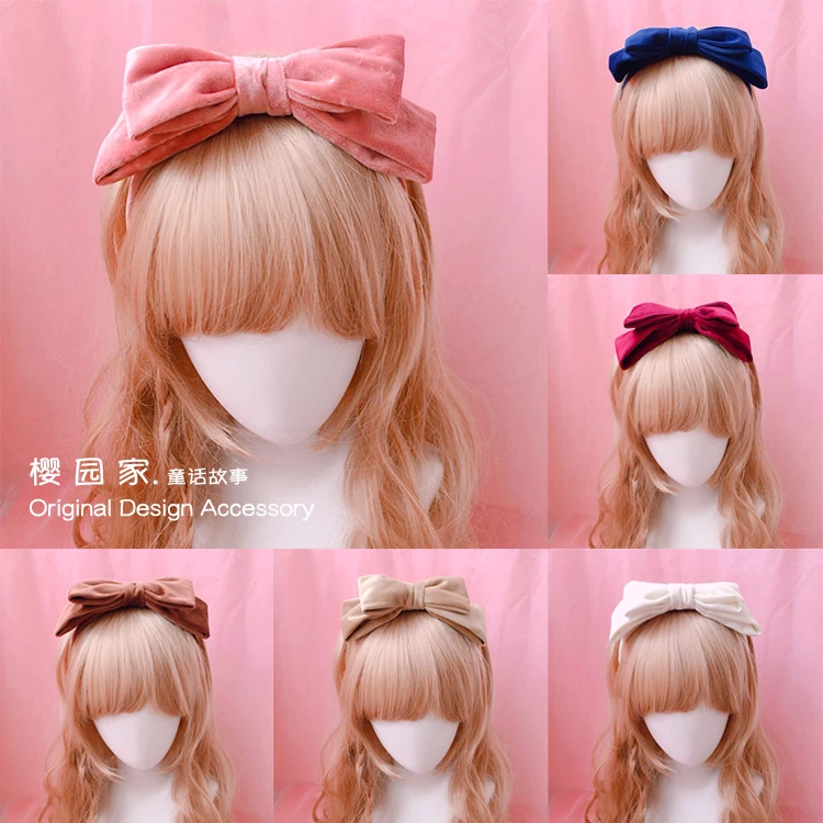 Japanese girl heart velvet double large bow headband sweet headband hair accessories headdress