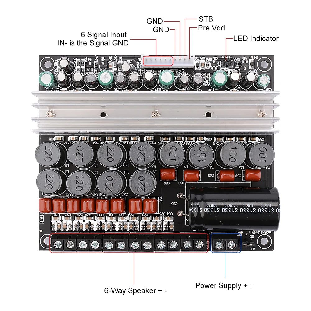 AIYIMA-Amplificador 오디오 TPA3116 홈 시어터 5.1 앰프 보드, 100Wx2 + 50Wx4 클래스 D 디지털 사운드 파워 스피커 앰프