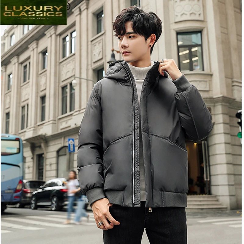 

Brand Winter Coat Men Down Jacket Hooded Clothing 2021 Thick Warm Short Duck Down Parka Coats Overcoat Hiver Ropa LW1652